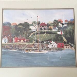 Sally C Fisher 1986 Vintage Coastal Village Art